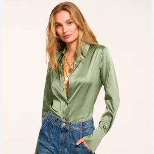 Ramy Brook Victoria Sage Green Silk Blouse size S